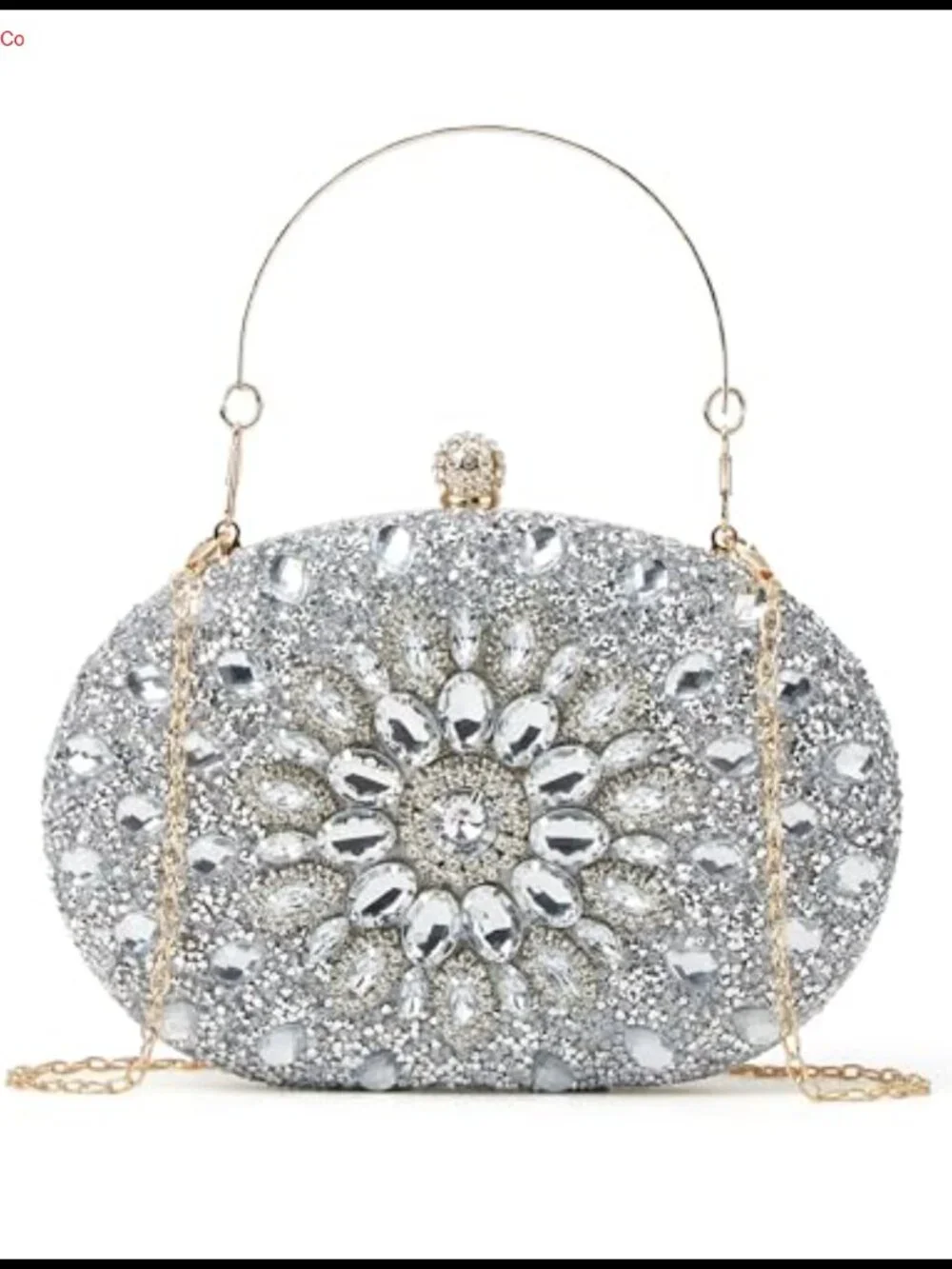 Sparkly Rhinestone Evening Clutch with Chain Push Lock Retro Party Bag
